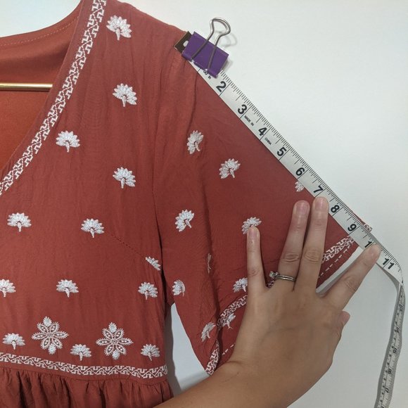 Roolee Boho Embroidered Long Flowy Maxi Dress S - Picture 9 of 10